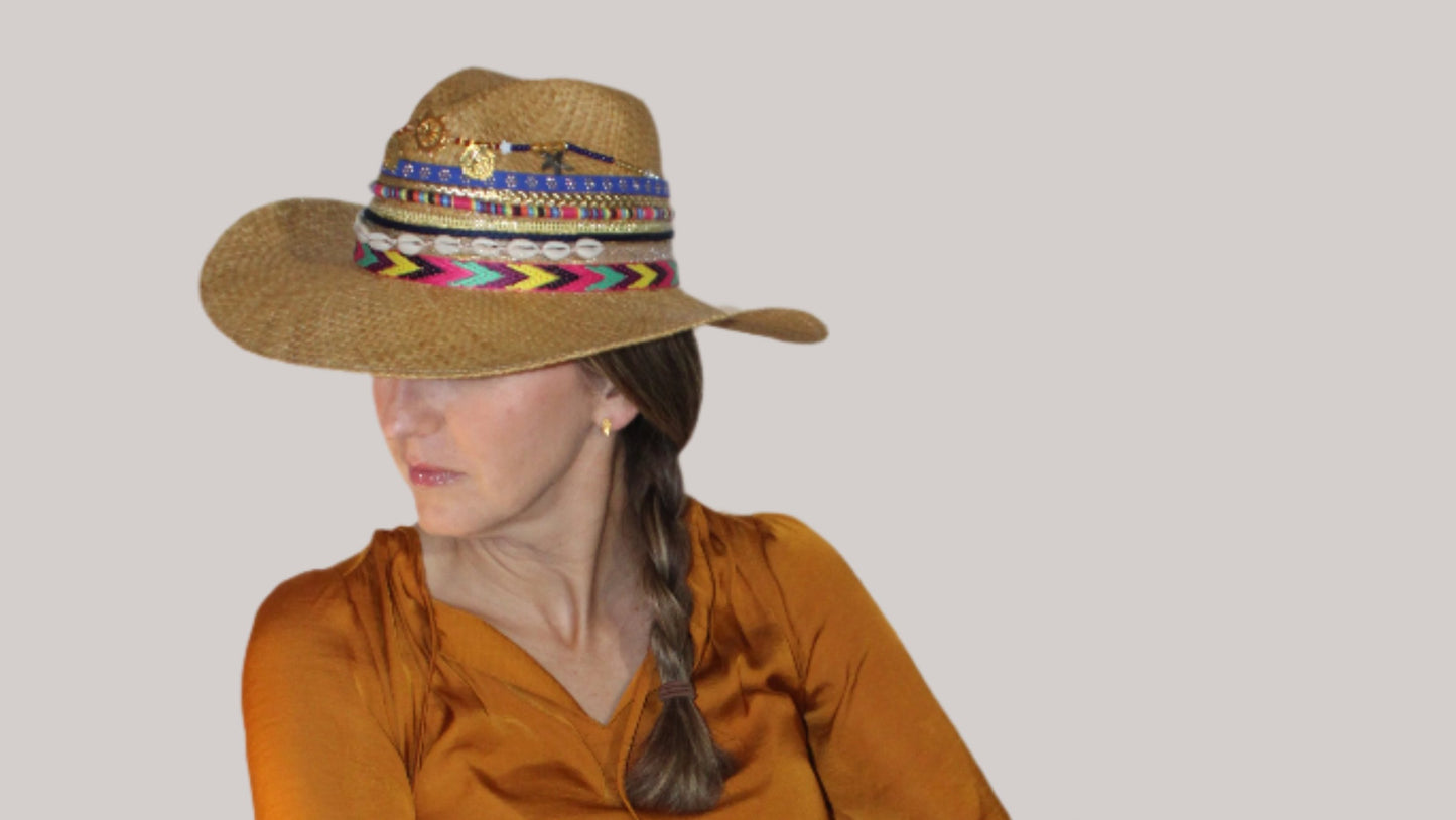 Vintage Wheel Sustainable Hat in Brown with Yellow Undertone