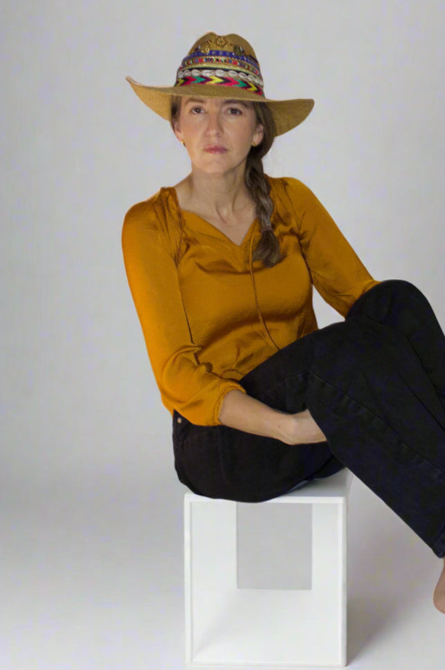 Vintage Wheel Sustainable Hat in Brown with Yellow Undertone